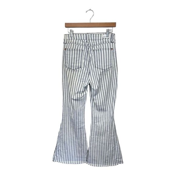 Judy Blue | Ultra High Rise Super Flare Raw Hem White Blue Stripe pants 7/28 - Picture 3 of 10